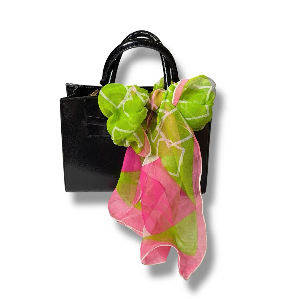 Bright Green & Pink Geometric Sheer Scarf Wrap